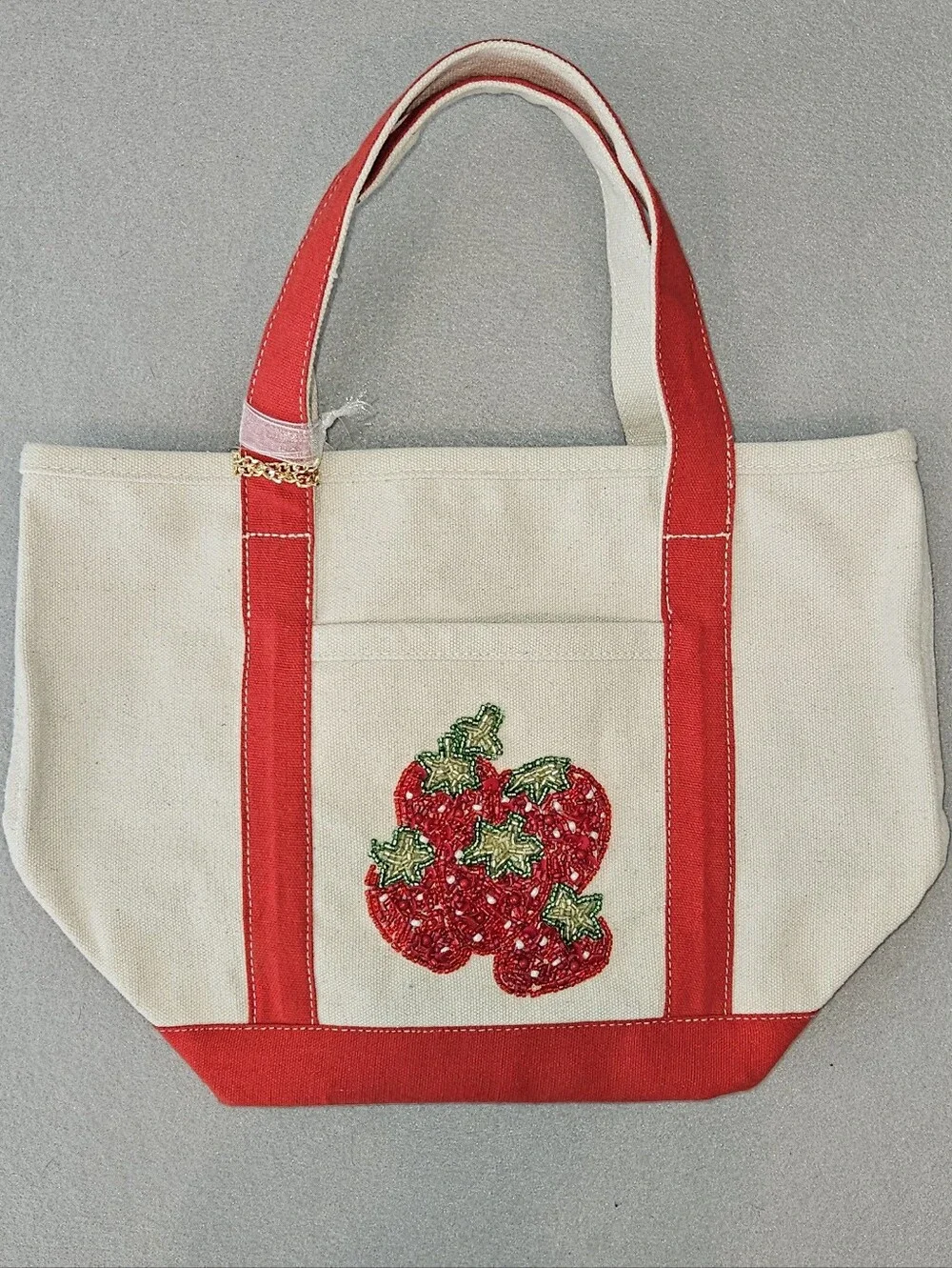 NWT Viral Beaded Strawberry Mini Canvas Tote & Coin Purse – Handcrafted in India